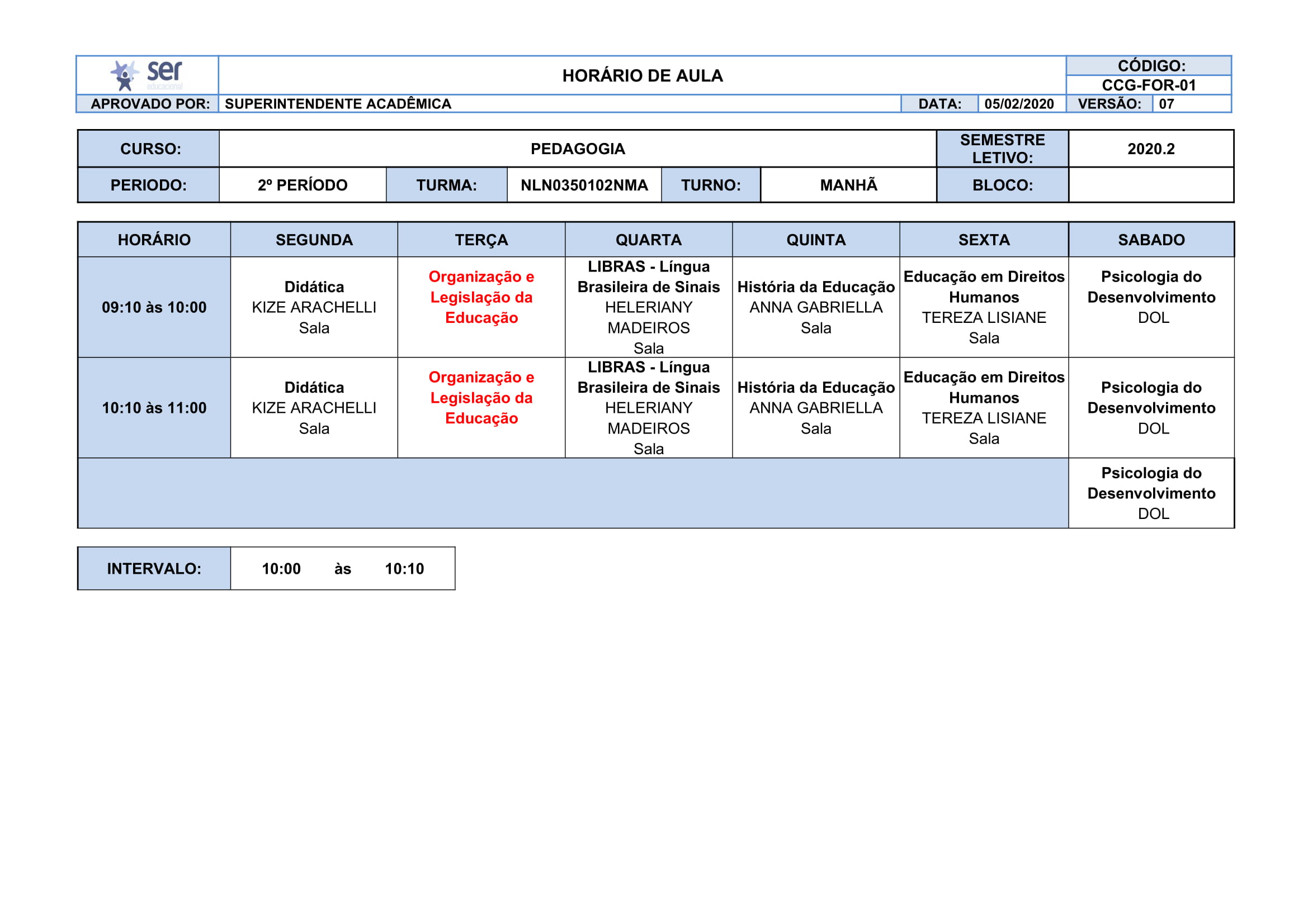 Confira o horário de aulas do curso pedagogia Blog dos cursos UNINASSAU