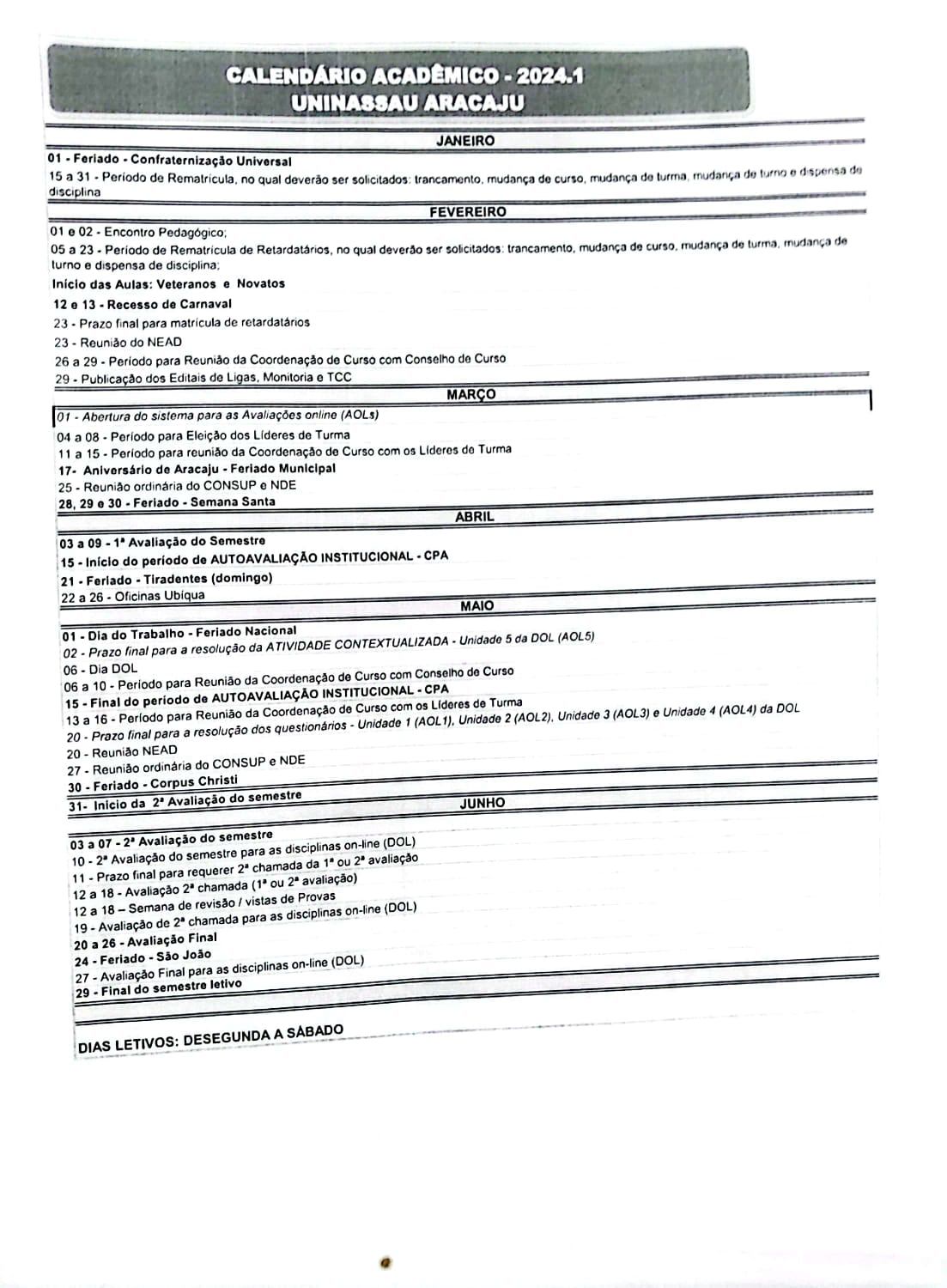 Calendário Acadêmico Blog dos cursos UNINASSAU